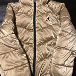 Gold Puffer Jacket with Logo